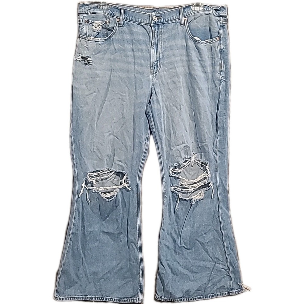 American Eagle Low Rise Baggy Flare Jeans 18 x 29 Light Wash Destroyed Strigid